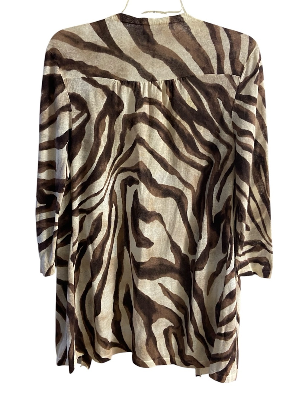 Chico’s Travelers knit cardigan 3/4 sleeves cream brown linen blend Large - Picture 2 of 5